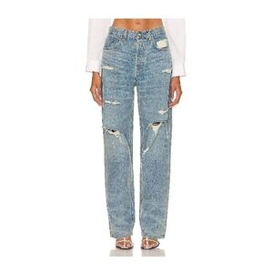 GRLFRND Jeans Bella Low Rise Boyfriend Straight Wide Leg Distressed Telegraph 25
